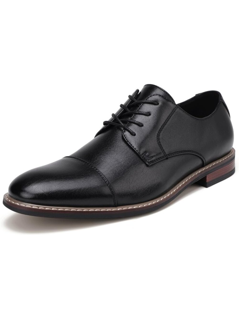 Men's Black Faux Leather Round Toe Lace Up Oxford Formal Dress Shoes
